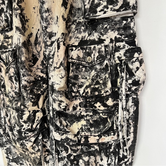 The Attico Fern black cream white abstract camo print wide leg cargo jean pants - Picture 8 of 16